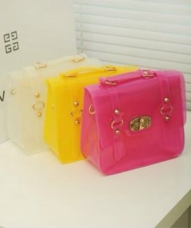 Bolsa mini rosa neon transparente